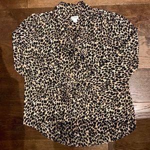 JCrew Leopard Tie Neck Blouse